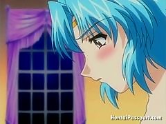 Blue Haired Hentai Cutie Getting Sha.. shaving pussy licking