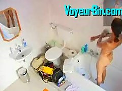 Hot Brunette Undress Wash Bath voyeur striptease brunette