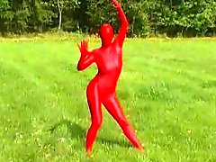 Outdoor In Red Spandex    
