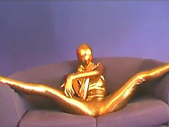 Arwen in golden spandex catsuit
