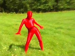 Big breasted Jana outdoor in red spandex