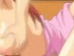 Busty anime babe gets masturbated with a dildo