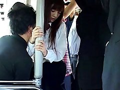 Japanese cute schoolgirl gets fuck in bus