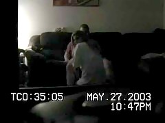 Babysitter sucks on couch with hidden camera
