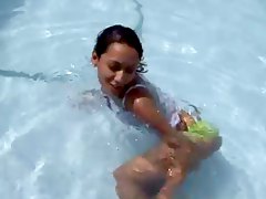 sexy brunette masturbating in pool