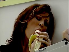 Hot brunette entices guy with banana then 