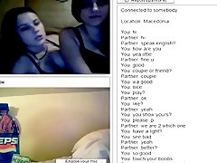 chatroulette lesbian couple,kiss and touch boobs