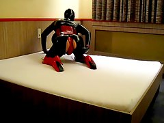 latex masturbating, bed-sex, amateur, bedroom