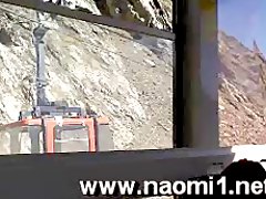 Naomi nude in public and blowjob in a cable car 