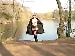 tits outdoor, boobs, flasher, stockings