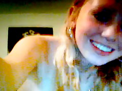 cute blonde webcam girl jumping