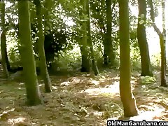 Old men fuck cutie in a forest 