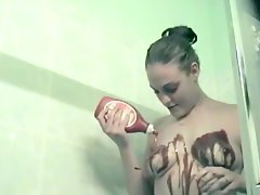 Kinky amateur minx pours paint and cream all 