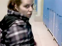 Dressing room blowjob from his cute teen G