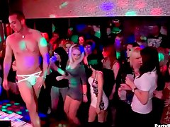 Male strippers entertain sluts at the club 