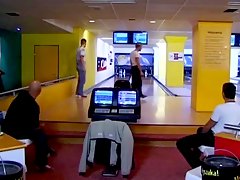 Girl gangbanged in the bowling alley