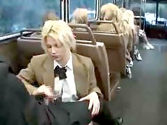 blonde bus, blowjob, public, sucking