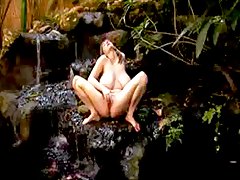 Huge tit chick in nature strips naked 