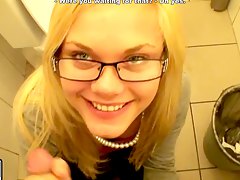 Blonde wants cock in public bathroom 