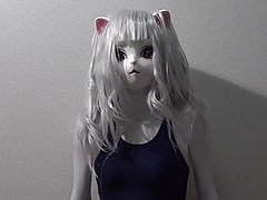 Cute Kigurumi Cat Wearing Swimsuit Cum With Magic Wand