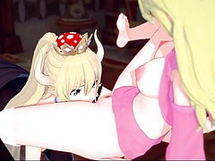 Bowsette licks Peach s pussy before tribbing 
