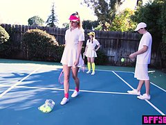 Unusual tennis session with petite besties 