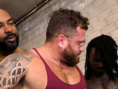 Interracial gay gangbang in the private gym 