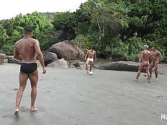 Naked Muscle Football On The Beach 