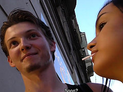 HUNT4K. Pretty brunette fucked by stranger to earn cash...