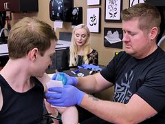 Nervous stepson gets a hot sex while on a tattoo 