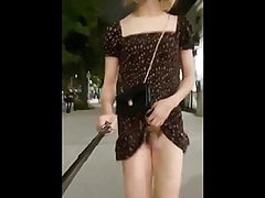 Super crazy asian shemale flashing her cock on the streets