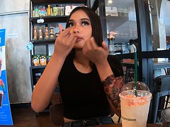 Cute amateur Thai teen sex in the hotel after Starbucks