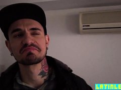 Tatted Brazilian stud sucks and bareback fucks a Latino