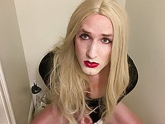 Blonde Crossdresser Fucked While Jerking Off 