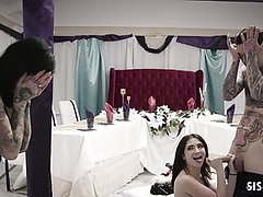 rough wedding, threesome, blowjob, kissing