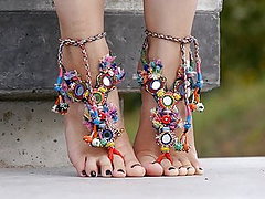 Feet - Showing Tops And Toes Wearing Tribal 
