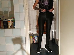 Sexy goth teen pees while playing 