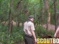 Cute junior scout spies then tries out older scout's dick