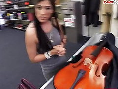 Pawnshop babe sucking owner for better deal 
