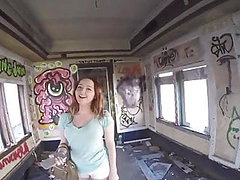 lesbian big tits redhead fucked for cash in abandoned 