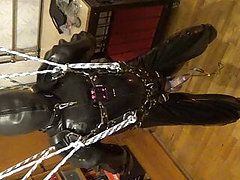 Suspended rubberslave gets a CBT by Estim 
