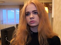 DEBT4k. Red-haired waitress delays debt and fuck