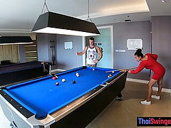 Amateur couple playing pool and having passionate sex 