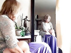 Granny in lace & pearls masturbating! Mature bbw woman,hairy pussy