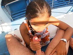 Amateur teens fucking in public during a boat trip