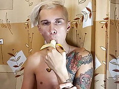 sucking banana, cute, blowjob, skinny