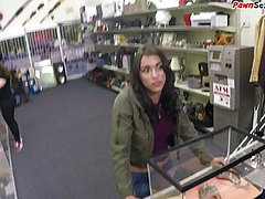 Busty Latin pawnshop babe with booty fucked pov by manager