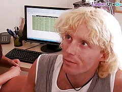 Euro femdoms fucking tech guy with strapon in 