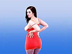 Voluptuous dancing girl in a sexy skintight dress 