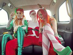 Sexy babes share Santas dick in marvelous 